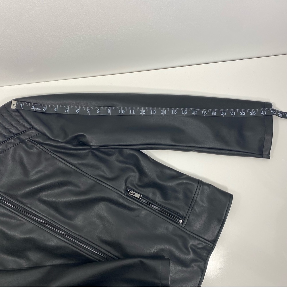 Apt. 9 Sleek Black Vegan Faux Leather Moto Biker Bomber Racing Style Jacket L - Picture 8 of 10